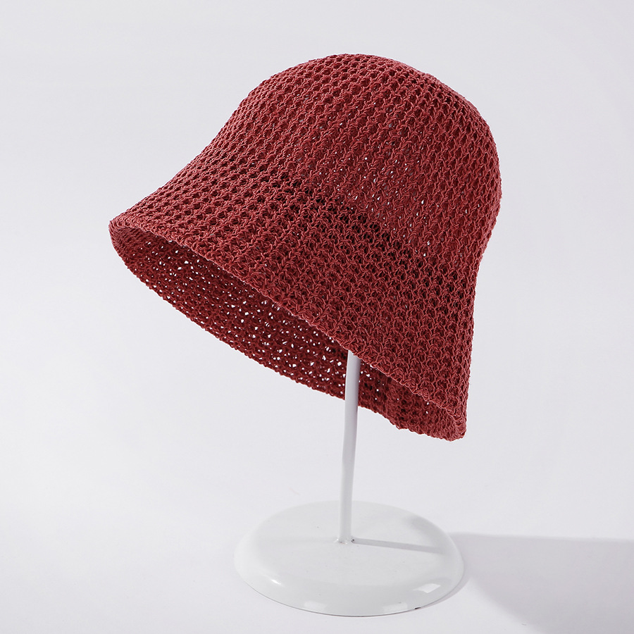 Fashion Brick Red Light Plate Knitted Solid Color Sunscreen Fisherman Hat,Sun Hats