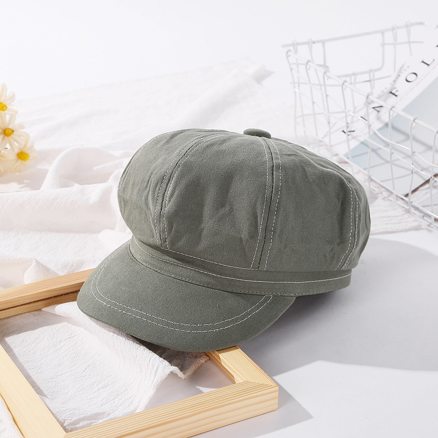 Fashion Khaki Solid Color Stitching Octagonal Cap,Beanies&Others