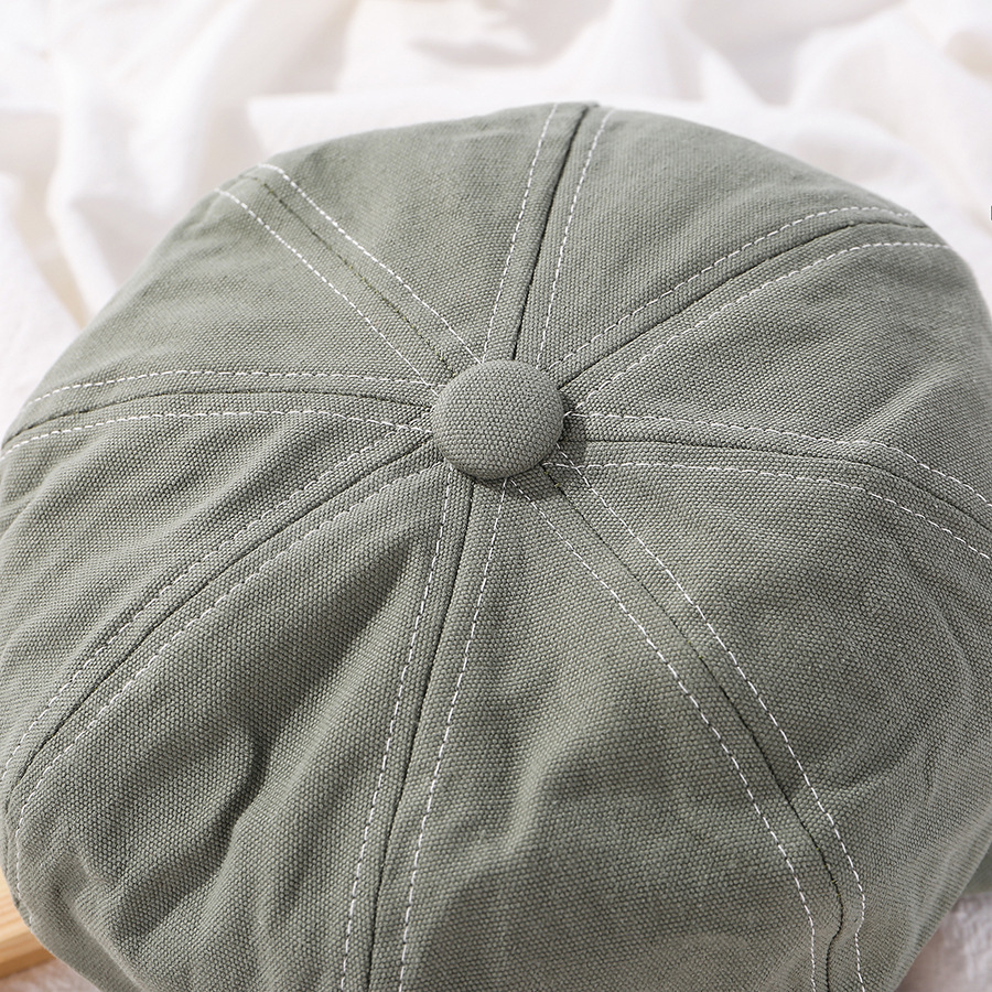 Fashion Gray-green Solid Color Stitching Octagonal Cap,Beanies&Others