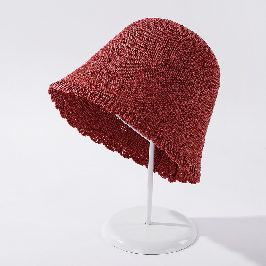 Fashion Brick Red Lace Knitted Light Board Sunscreen Fisherman Hat,Sun Hats