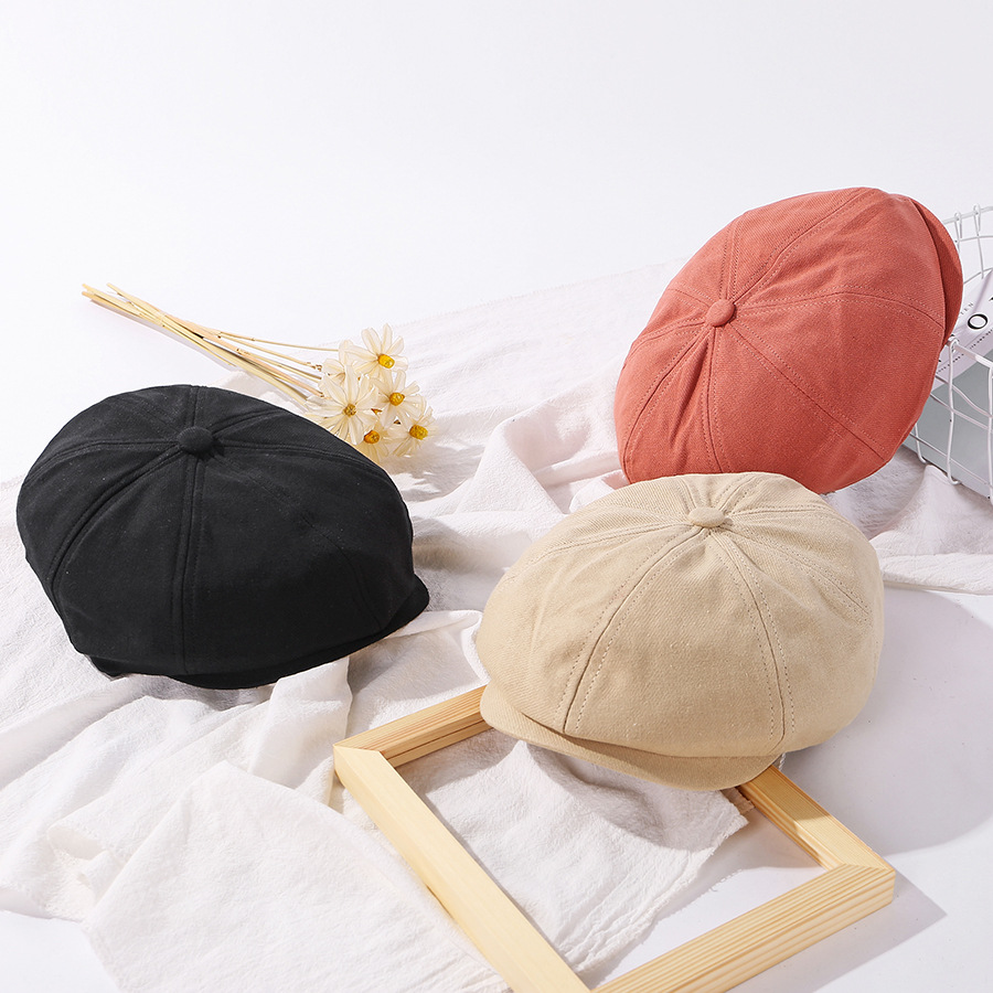 Fashion Yellow Solid Color Stitching Octagonal Cap,Beanies&Others