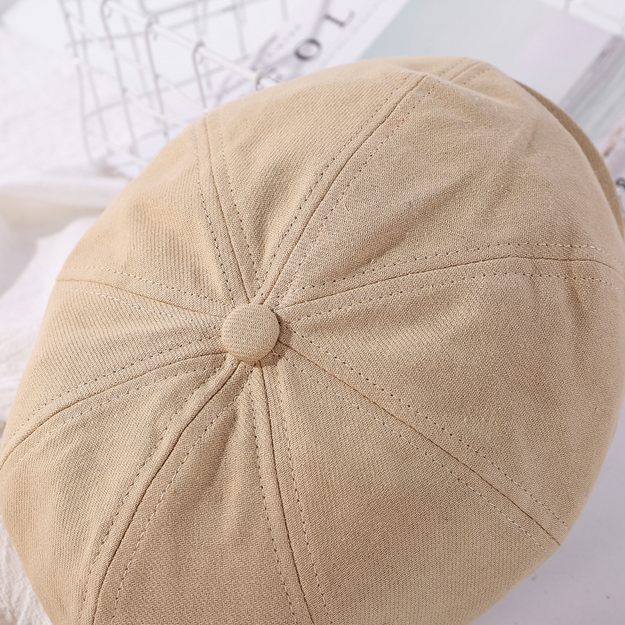 Fashion Khaki Solid Color Stitching Octagonal Cap,Beanies&Others
