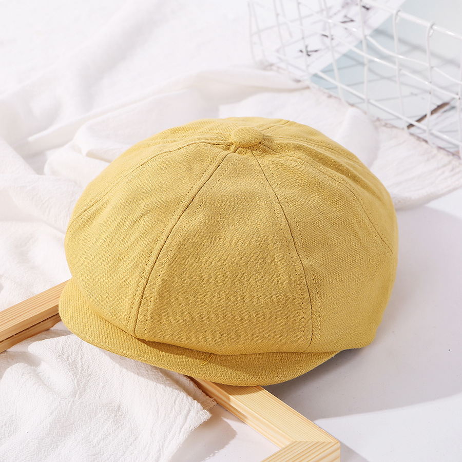 Fashion Yellow Solid Color Stitching Octagonal Cap,Beanies&Others