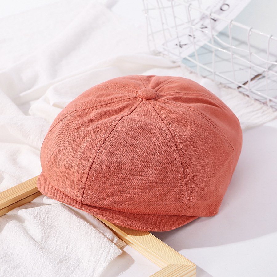 Fashion Bean Paste Solid Color Stitching Octagonal Cap,Beanies&Others