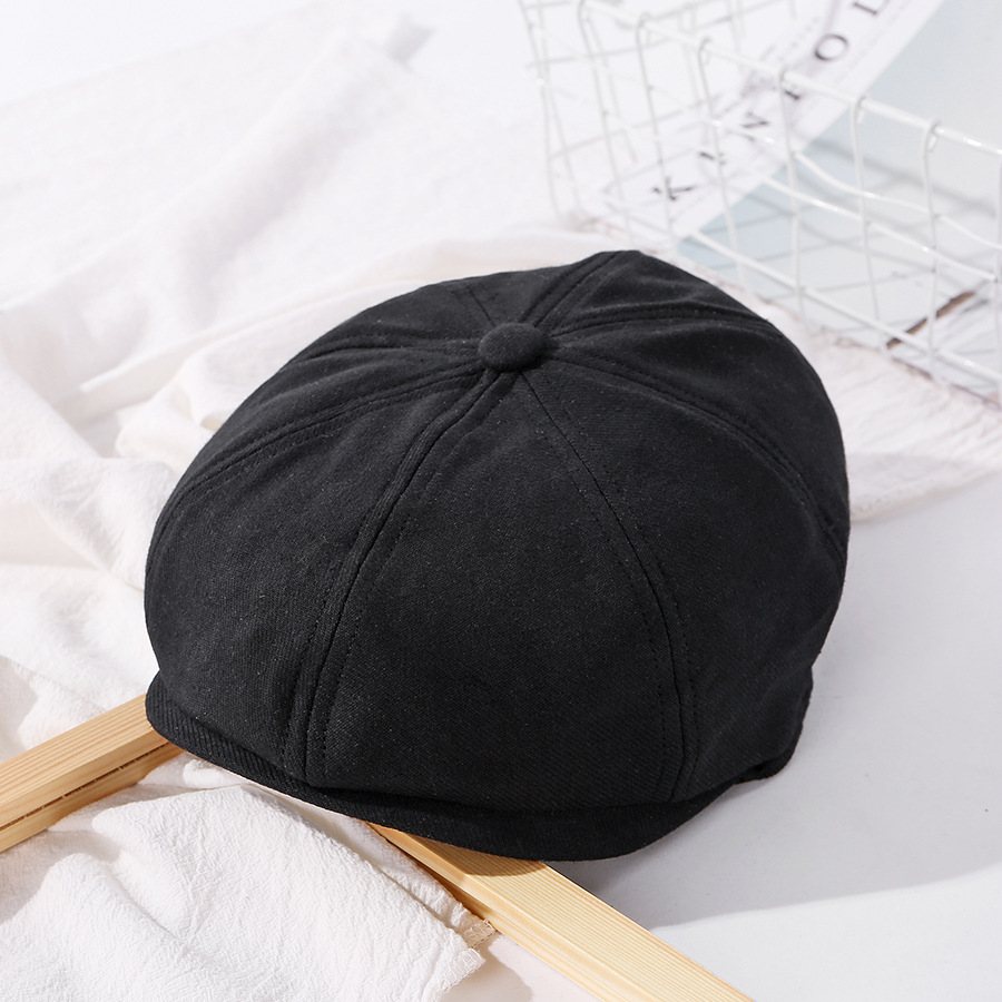 Fashion Black Solid Color Stitching Octagonal Cap,Beanies&Others