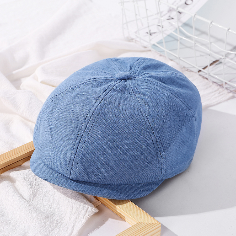 Fashion Blue Solid Color Stitching Octagonal Cap,Beanies&Others