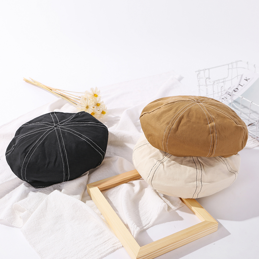 Fashion Beige Line Stitching Solid Color Octagonal Cap,Beanies&Others