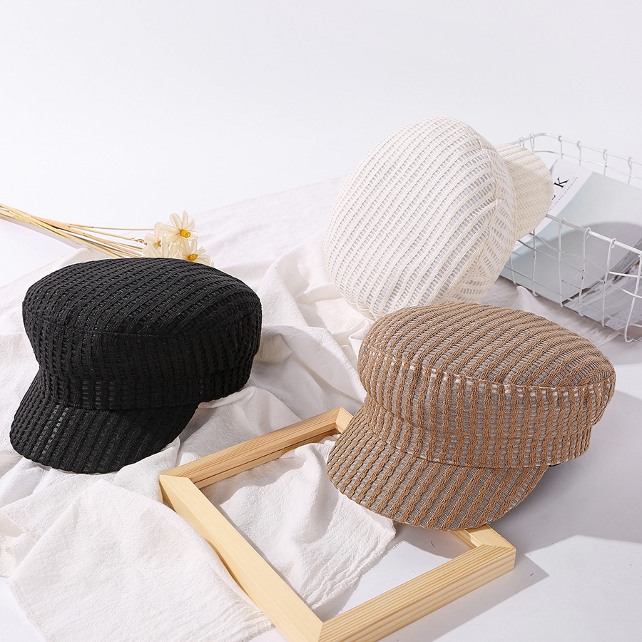 Fashion Coffee Color Cutout Striped Solid Color Hat,Beanies&Others