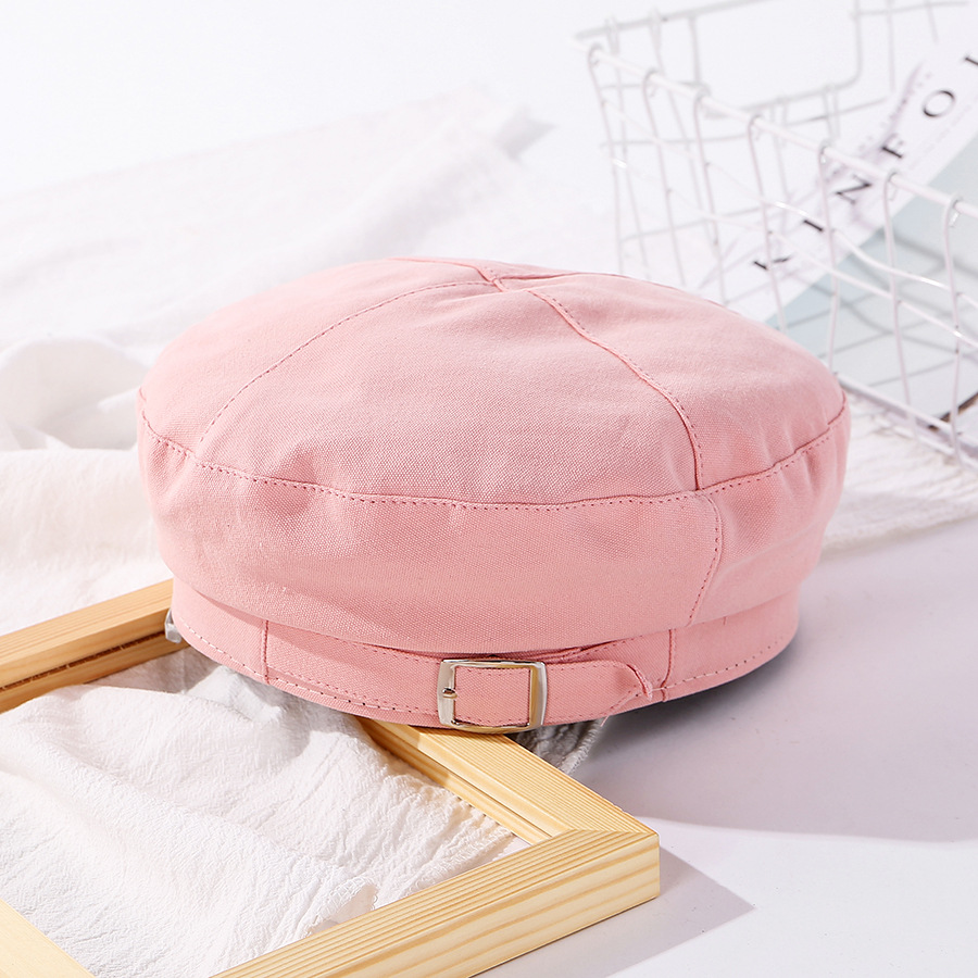 Fashion Pink Metal Belt Buckle Stitching Beret,Beanies&Others