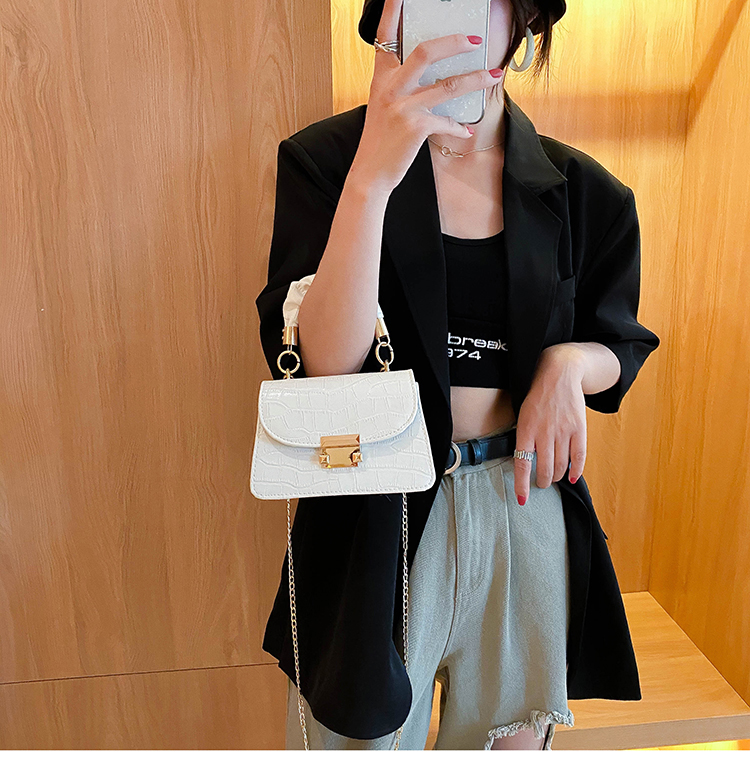 Fashion White Chain Pleated Crocodile Shoulder Crossbody Bag,Shoulder bags