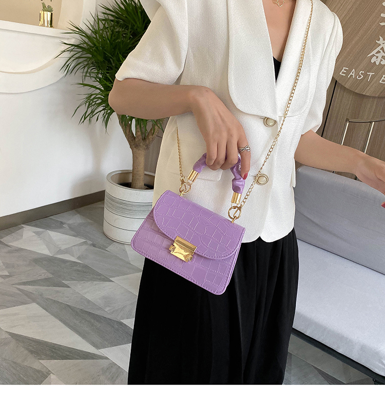 Fashion Purple Chain Pleated Crocodile Shoulder Crossbody Bag,Shoulder bags