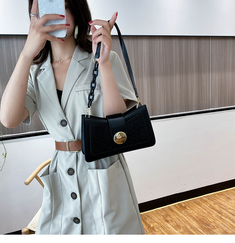 Fashion Black Acrylic Chain Shoulder Bag With Stitching Lock,Shoulder bags