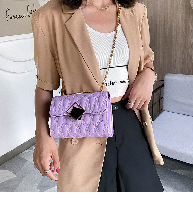 Fashion Purple One-shoulder Diagonal Shoulder Bag With Embroidery Chain Lock,Shoulder bags