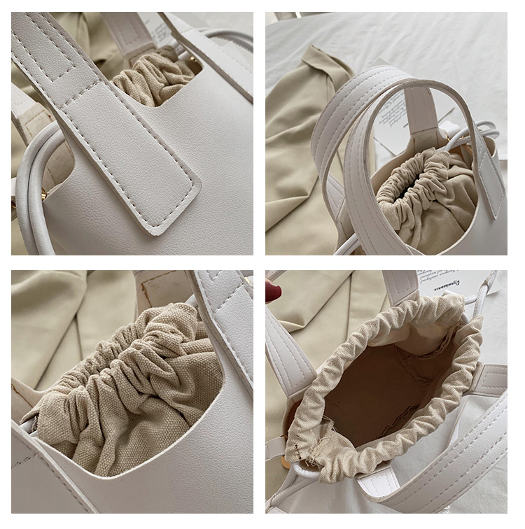 Fashion White Drawstring Stitching Shoulder Bag,Shoulder bags