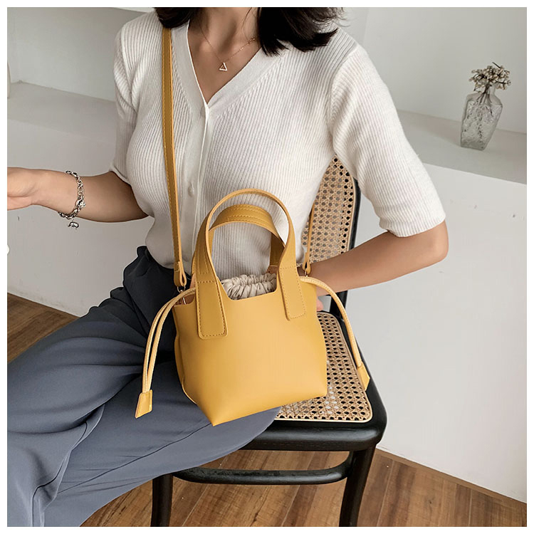 Fashion Yellow Drawstring Stitching Shoulder Bag,Shoulder bags