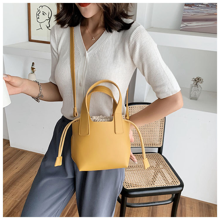 Fashion Yellow Drawstring Stitching Shoulder Bag,Shoulder bags