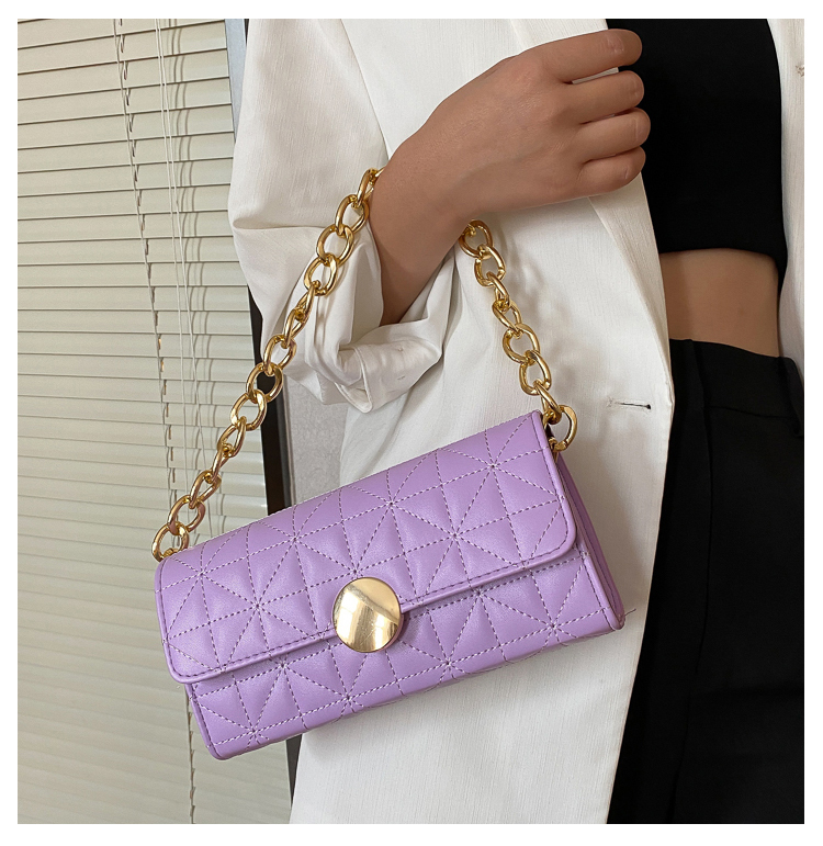 Fashion Purple Chain Lock Embroidery Thread Quilted Shoulder Bag,Messenger bags
