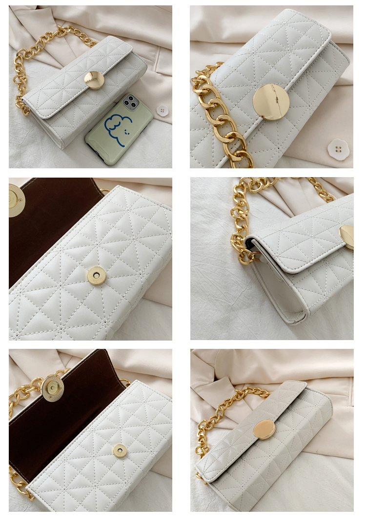 Fashion White Chain Lock Embroidery Thread Quilted Shoulder Bag,Messenger bags