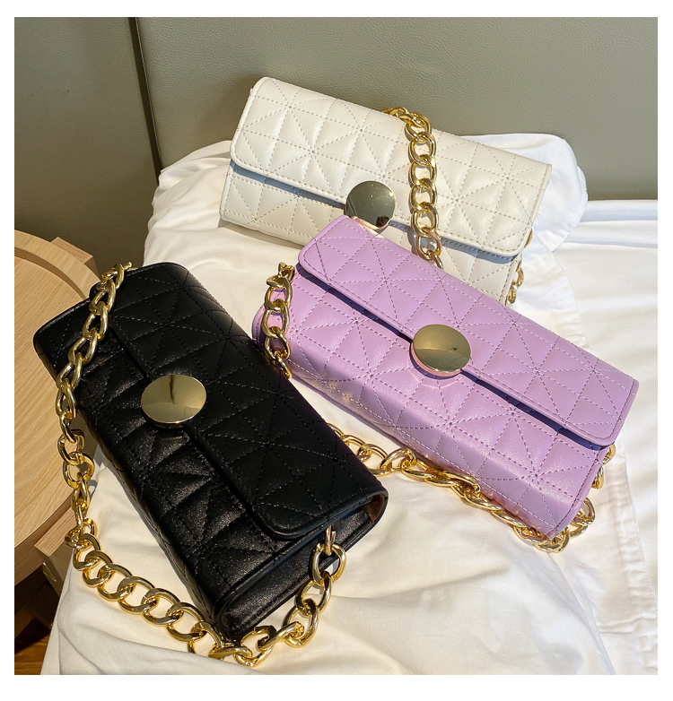 Fashion Purple Chain Lock Embroidery Thread Quilted Shoulder Bag,Messenger bags
