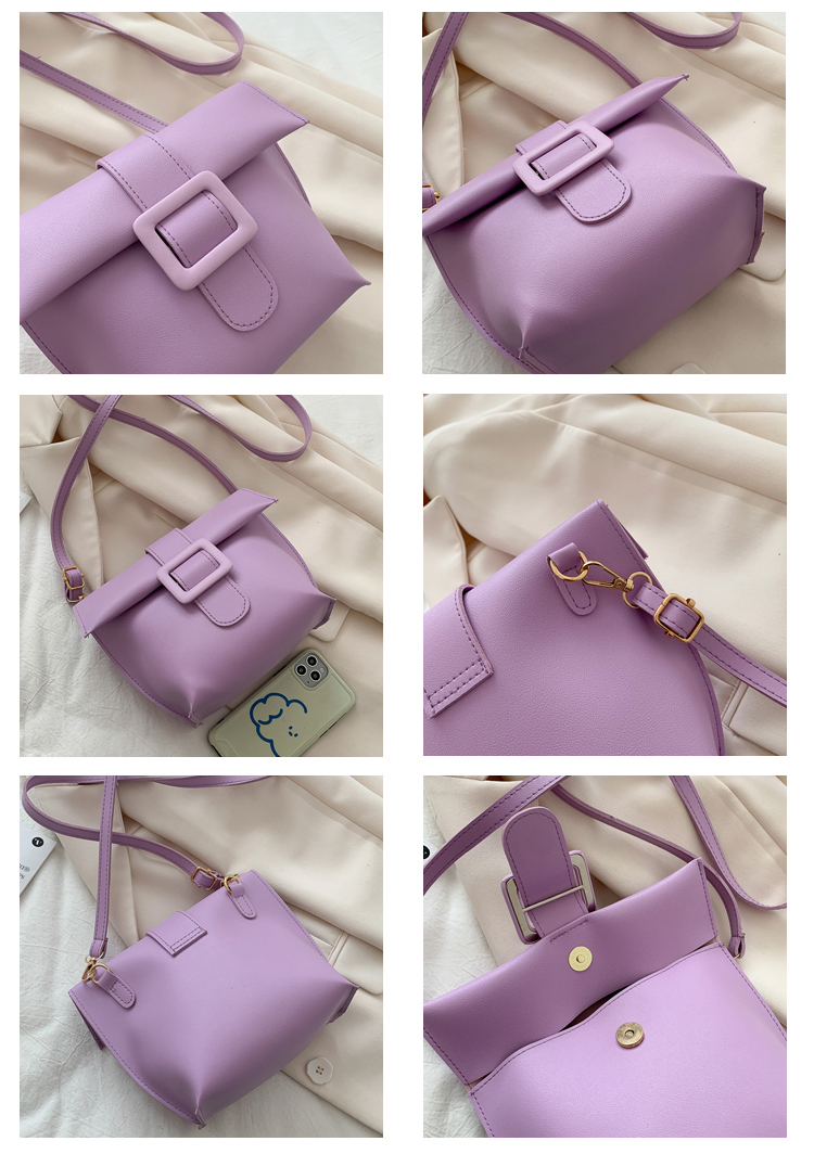 Fashion Purple Belt Buckle Flip Shoulder Messenger Bag,Shoulder bags