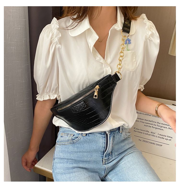 Fashion Black One-shoulder Cross-body Chest Bag In Stone Chain,Shoulder bags