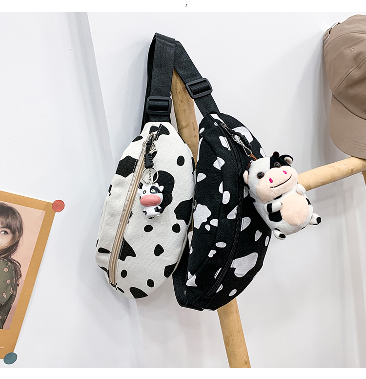 Fashion Black Cow Print Canvas Crossbody Chest Bag,Shoulder bags