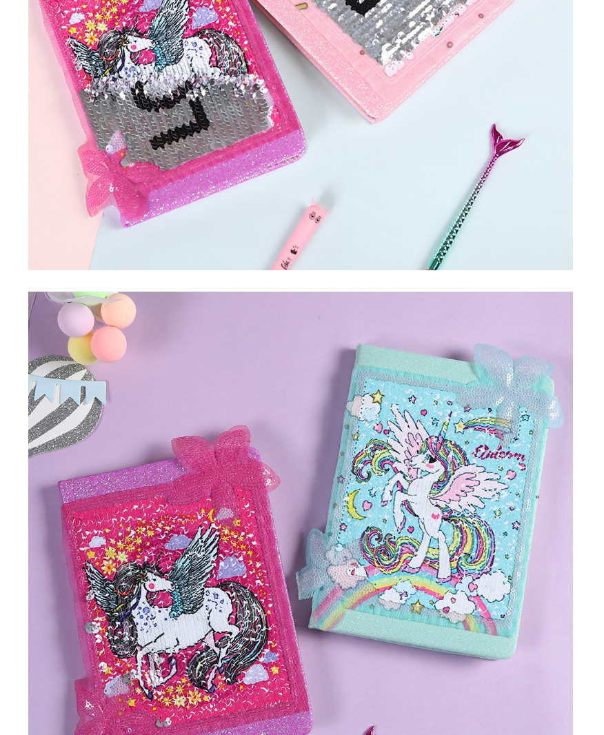 Fashion Pink Flower Unicorn Sequined Unicorn Flower Notebook,Notebook/Agenda