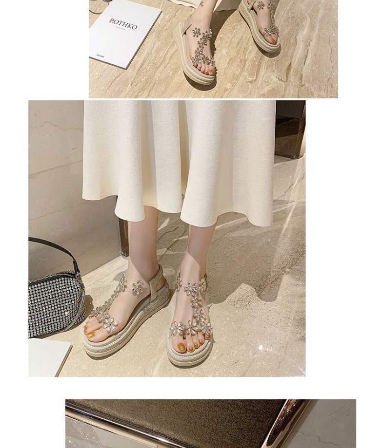 Fashion Creamy-white Flower Transparent Belt Muffin Heel Sandals,Slippers
