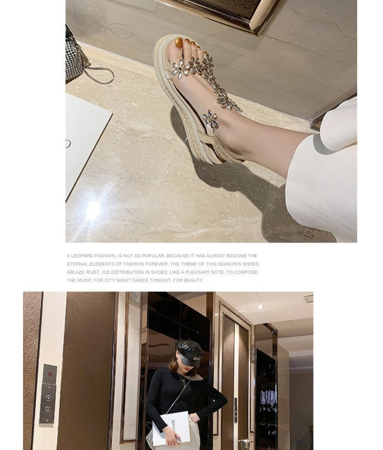 Fashion Black Flower Transparent Belt Muffin Heel Sandals,Slippers