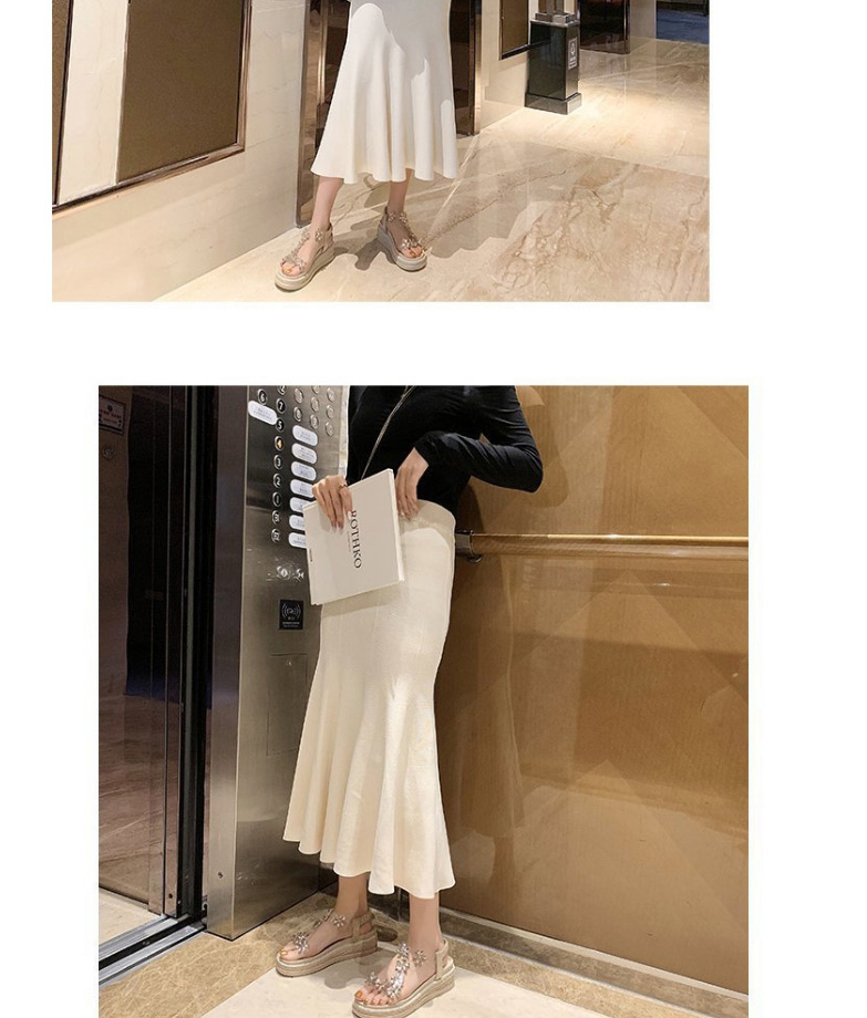 Fashion Creamy-white Flower Transparent Belt Muffin Heel Sandals,Slippers