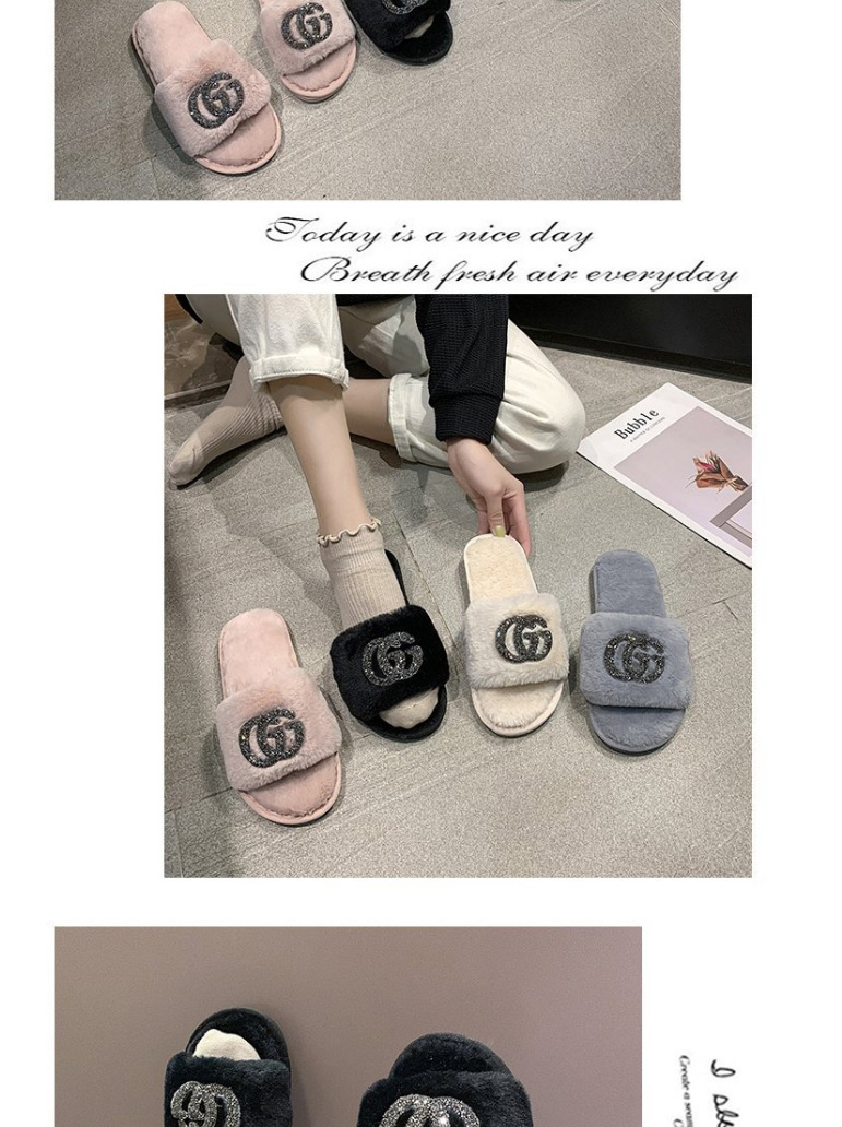 Fashion Pink Slippers With Rhinestone Letters,Slippers