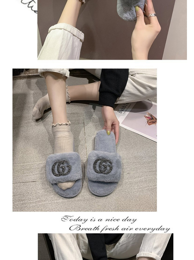 Fashion Pink Slippers With Rhinestone Letters,Slippers