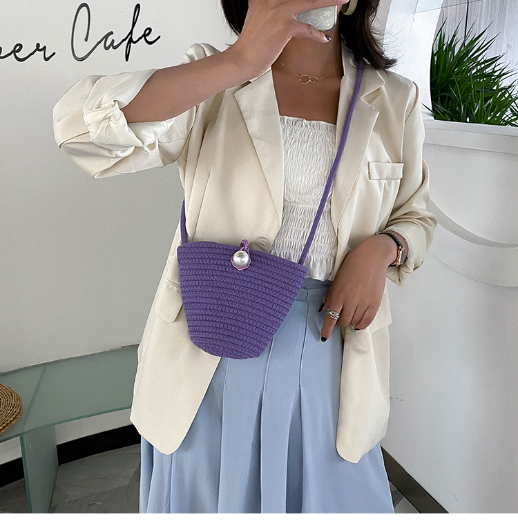 Fashion Purple Straw Pearl Shoulder Bag,Shoulder bags