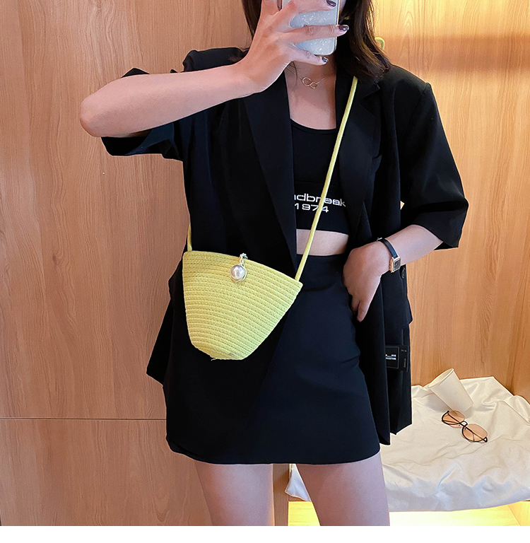 Fashion Black Straw Pearl Shoulder Bag,Shoulder bags