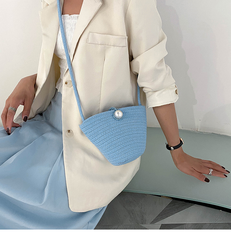 Fashion Blue Straw Pearl Shoulder Bag,Shoulder bags