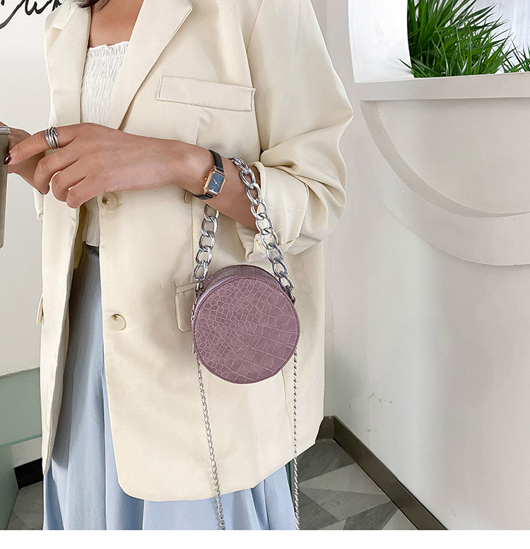 Fashion Purple Crocodile Chain Round Shoulder Crossbody Bag,Shoulder bags