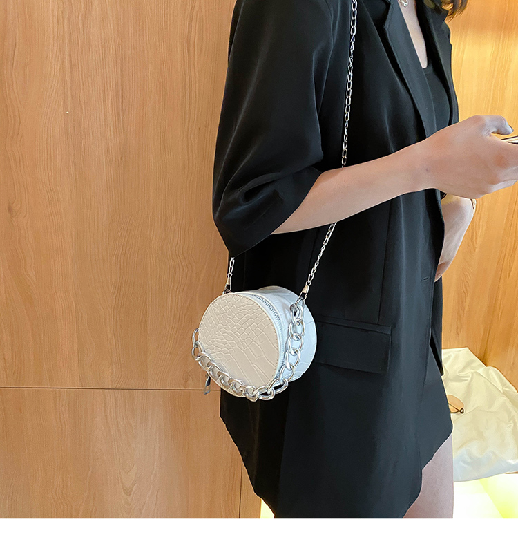 Fashion White Crocodile Chain Round Shoulder Crossbody Bag,Shoulder bags