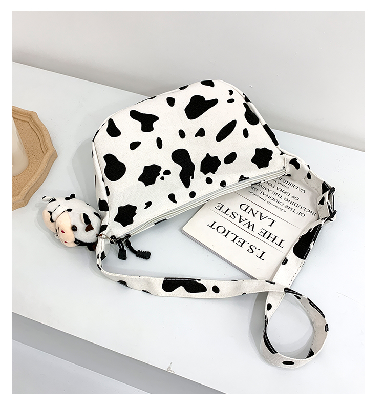 Fashion White Large Capacity Canvas Cow Print Crossbody Bag,Shoulder bags
