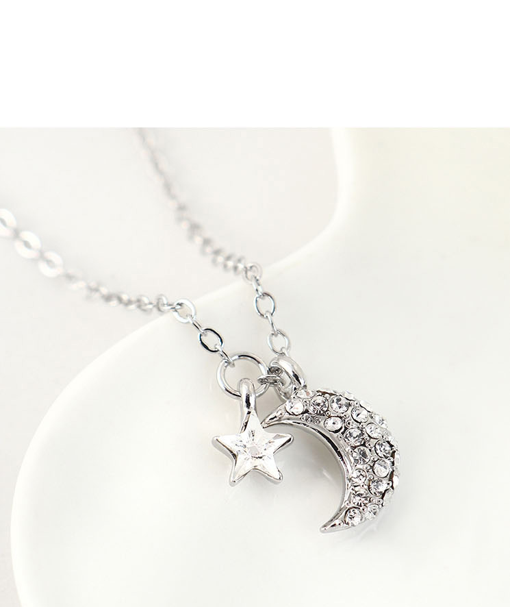 Fashion Color White Crystal Pentagram Moon Alloy Necklace,Crystal Necklaces