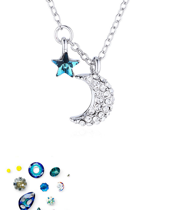 Fashion Blu-ray Crystal Pentagram Moon Alloy Necklace,Crystal Necklaces
