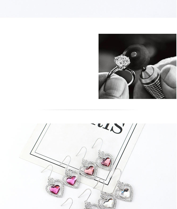 Fashion Fuchsia Crystal Diamond Love Hollow Alloy Earring Necklace Set,Crystal Necklaces