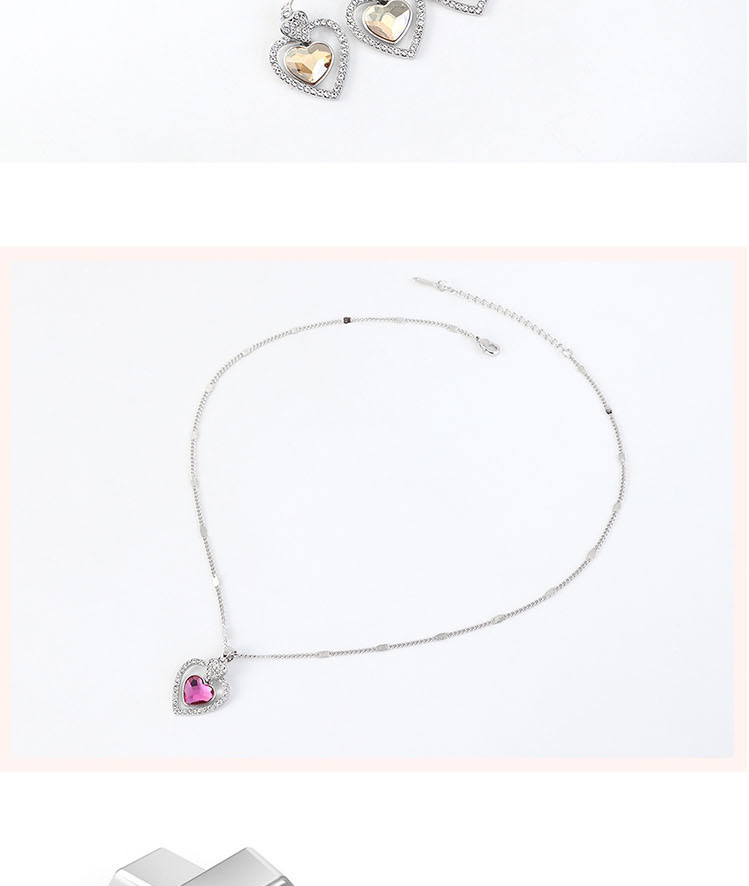 Fashion Fuchsia Crystal Diamond Love Hollow Alloy Earring Necklace Set,Crystal Necklaces