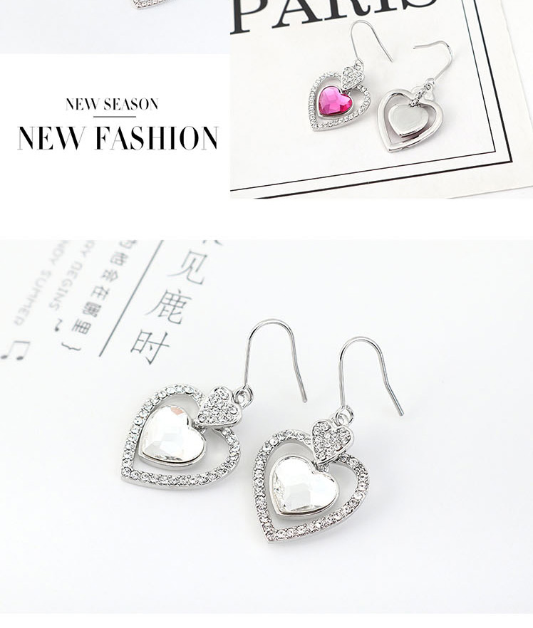 Fashion Fuchsia Crystal Inlaid Rhinestone Love Earrings,Crystal Necklaces