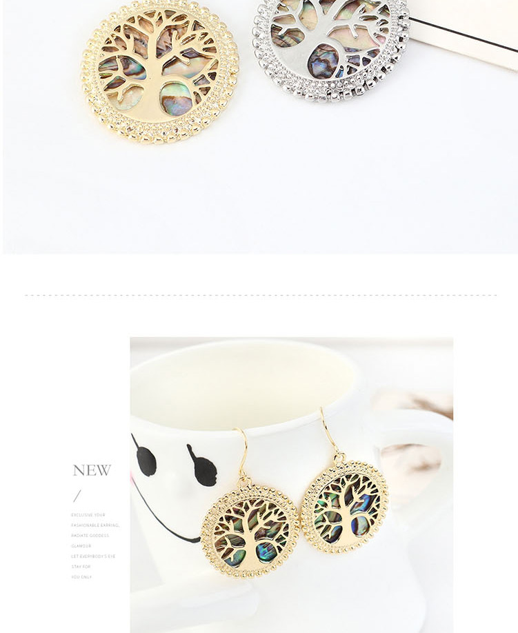 Fashion Platinum Real Gold Plated Lucky Tree Hollow Geometric Round Earring Necklace Set,Crystal Necklaces