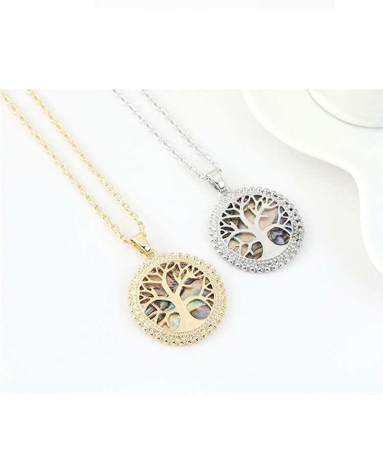 Fashion 14k Gold Lucky Tree Geometric Round Hollow Necklace,Crystal Necklaces