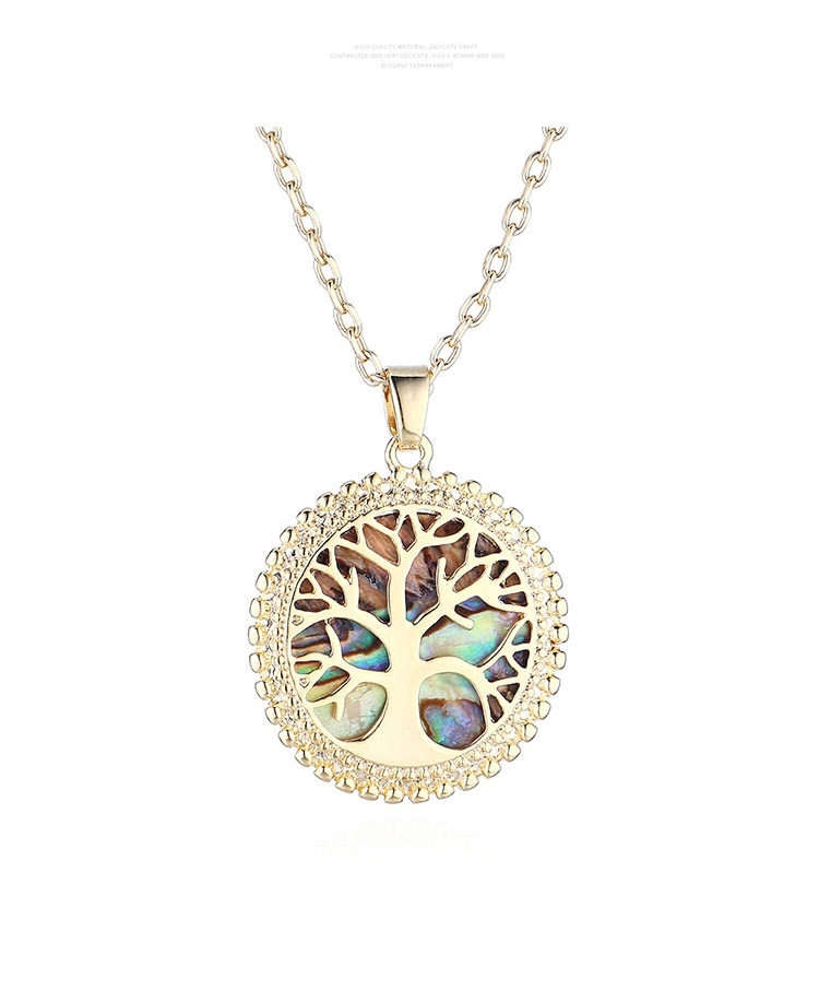 Fashion 14k Gold Lucky Tree Geometric Round Hollow Necklace,Crystal Necklaces