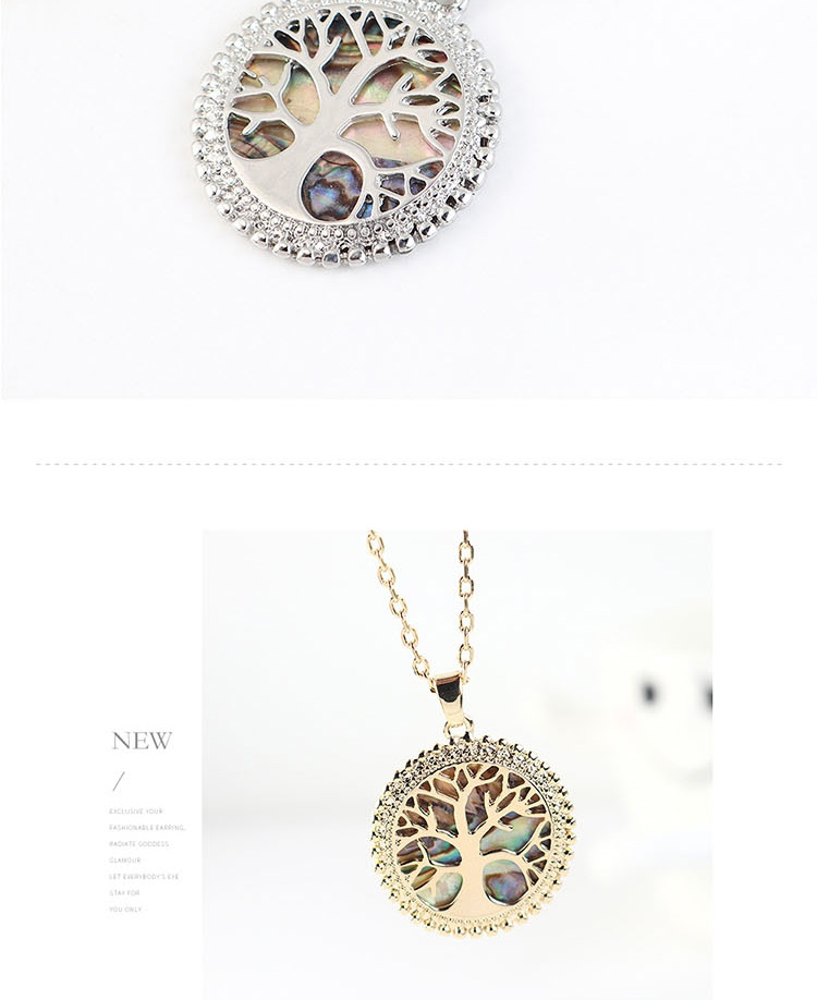 Fashion Platinum Lucky Tree Geometric Round Hollow Necklace,Crystal Necklaces