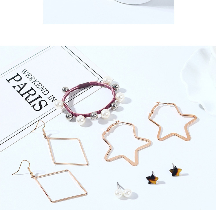Fashion Color Mixing Resin Stars Pearl Earrings Hair Set,Others