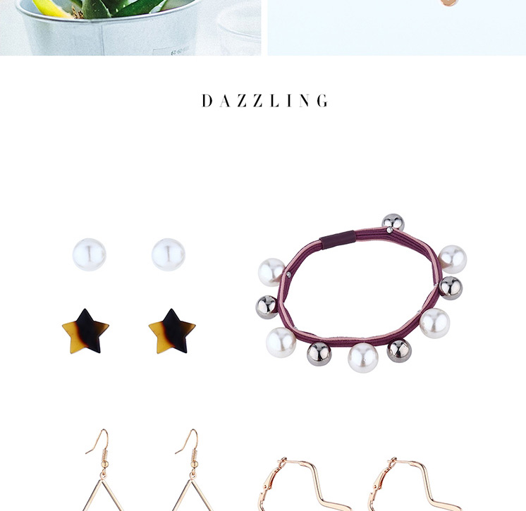 Fashion Color Mixing Resin Stars Pearl Earrings Hair Set,Others