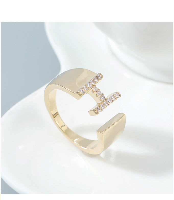 Fashion 14k Gold H Letter Open Ring With Zircon,Fashion Rings